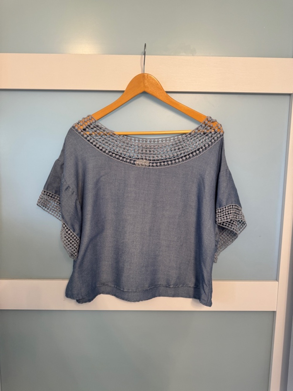 Harper Light Blue Crochet-Trim Boxy Top